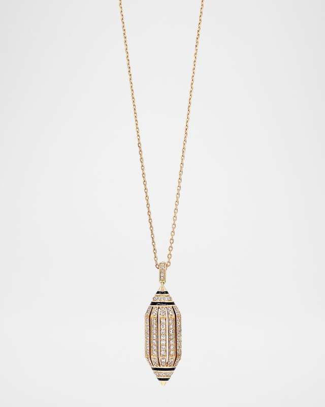 Merriyah Pendant Necklace in 18K Yellow Gold, Black HyCeram and White Diamonds
